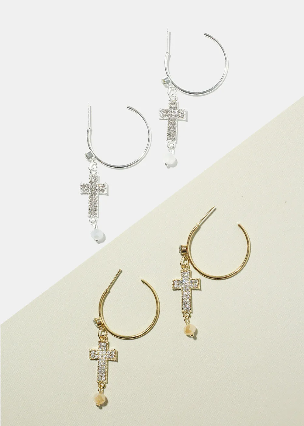 Rhinestone Cross Dangle Earrings