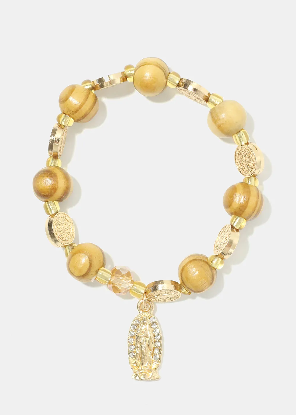Rosary Wood Bead Bracelet