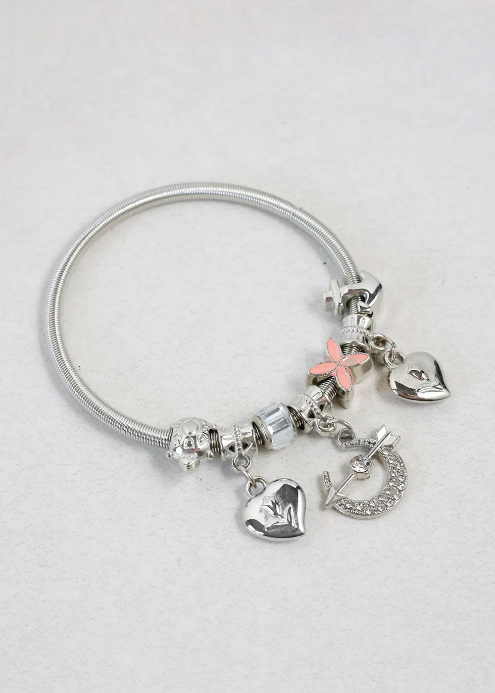 Silver Dangle Charm Bracelet with Assorted Charms