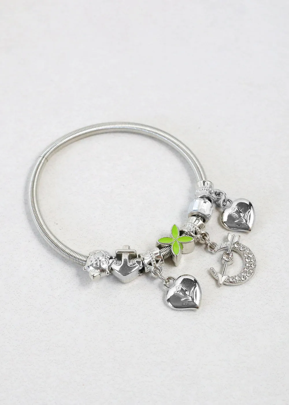 Silver Dangle Charm Bracelet with Assorted Charms