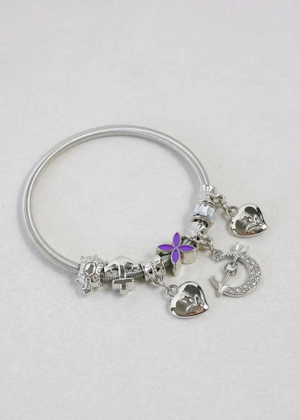 Silver Dangle Charm Bracelet with Assorted Charms