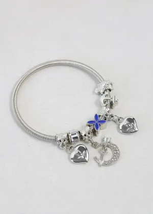 Silver Dangle Charm Bracelet with Assorted Charms