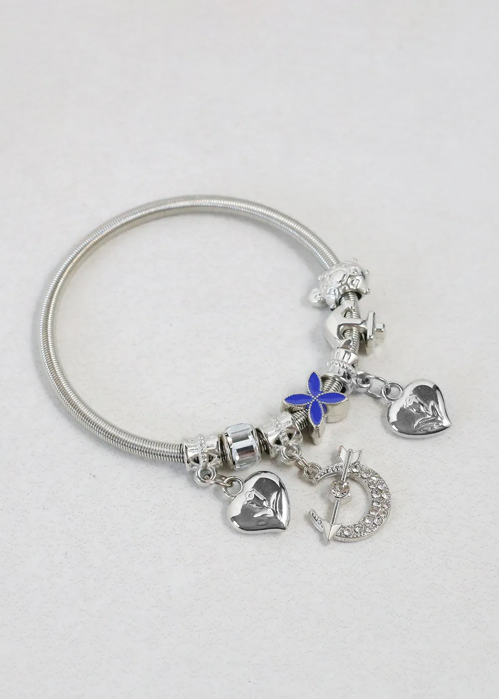 Silver Dangle Charm Bracelet with Assorted Charms