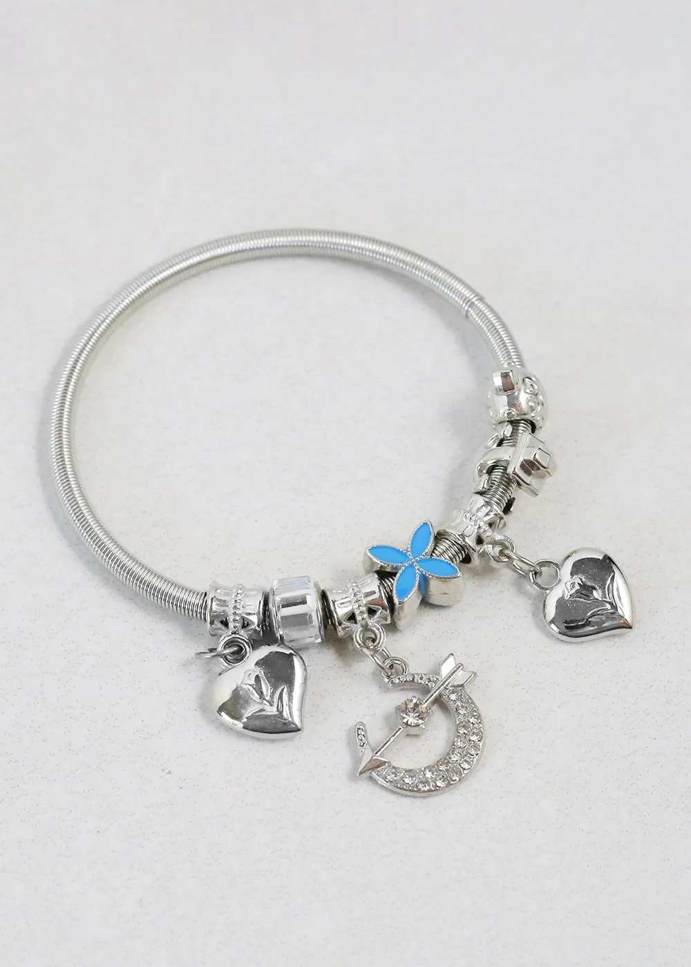 Silver Dangle Charm Bracelet with Assorted Charms