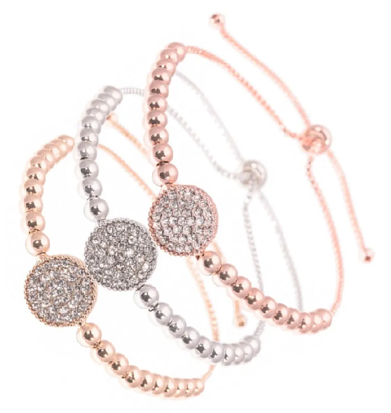 Silver Gold Rose Gold Bracelets x 3 Belle & Beau Savannah With White Crystals