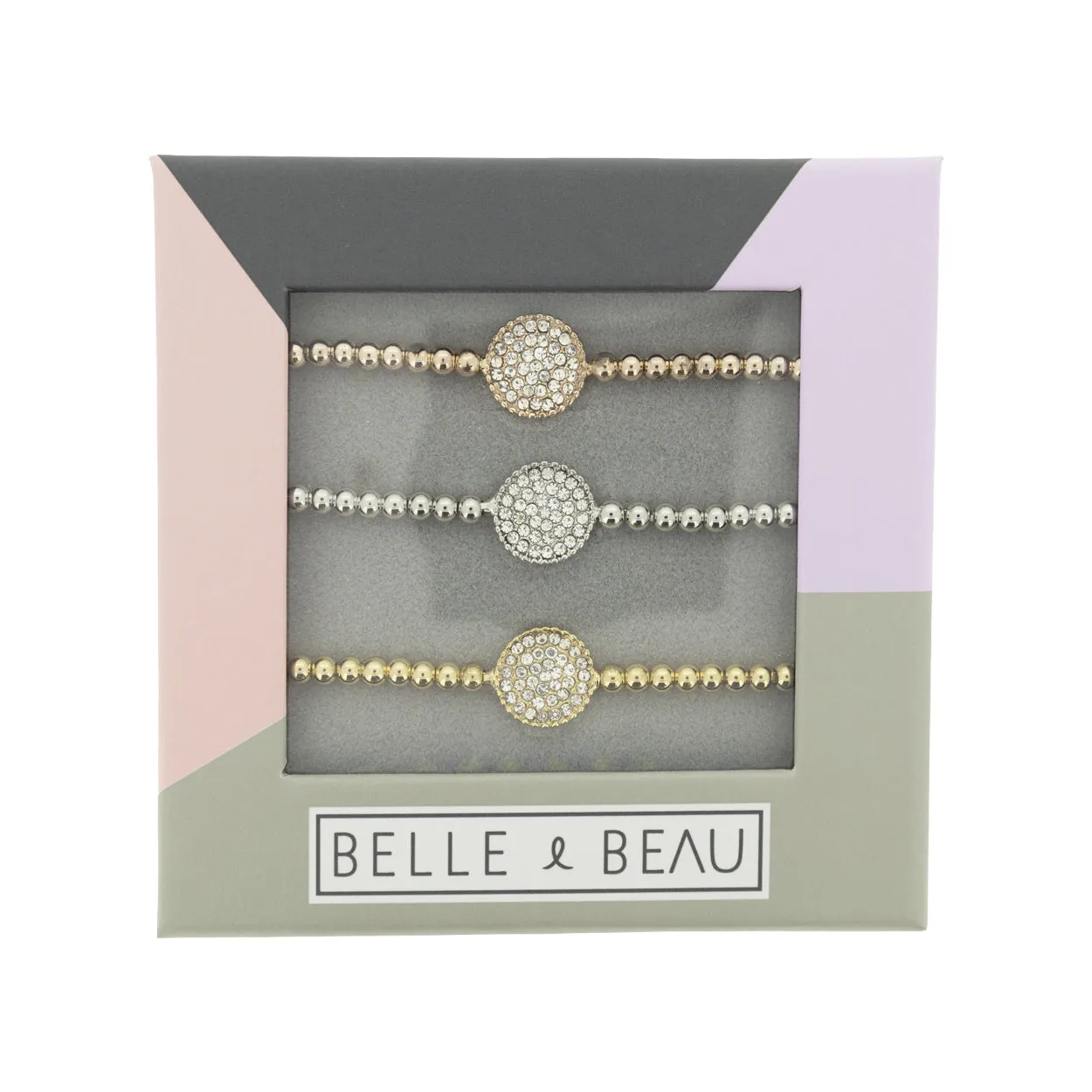 Silver Gold Rose Gold Bracelets x 3 Belle & Beau Savannah With White Crystals