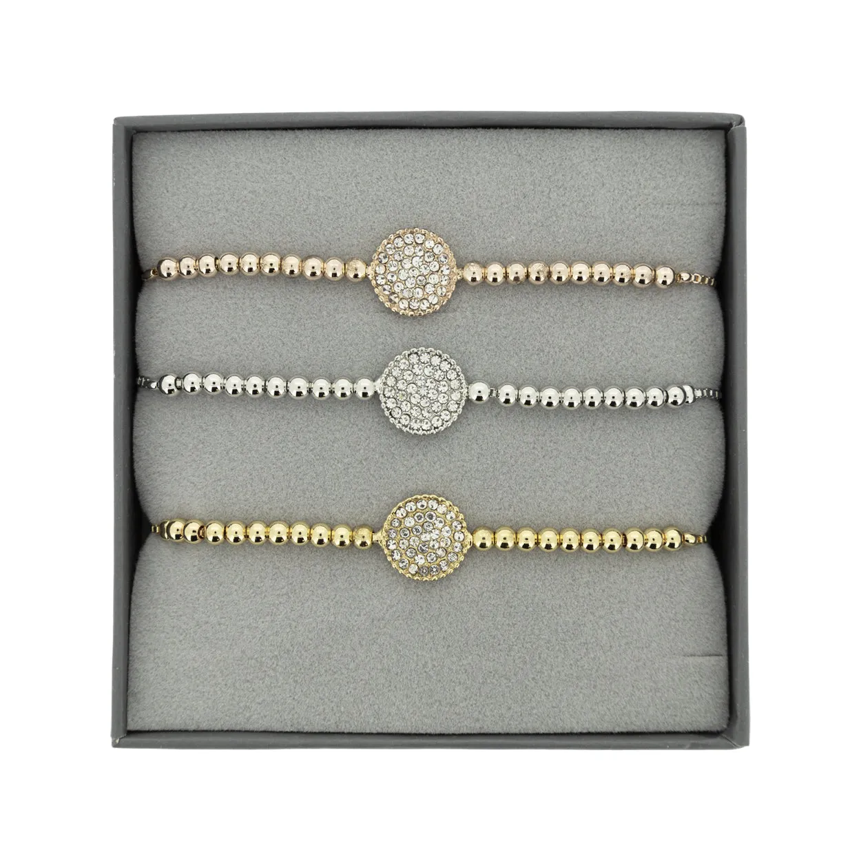 Silver Gold Rose Gold Bracelets x 3 Belle & Beau Savannah With White Crystals