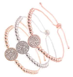Silver Gold Rose Gold Bracelets x 3 Belle & Beau Savannah With White Crystals