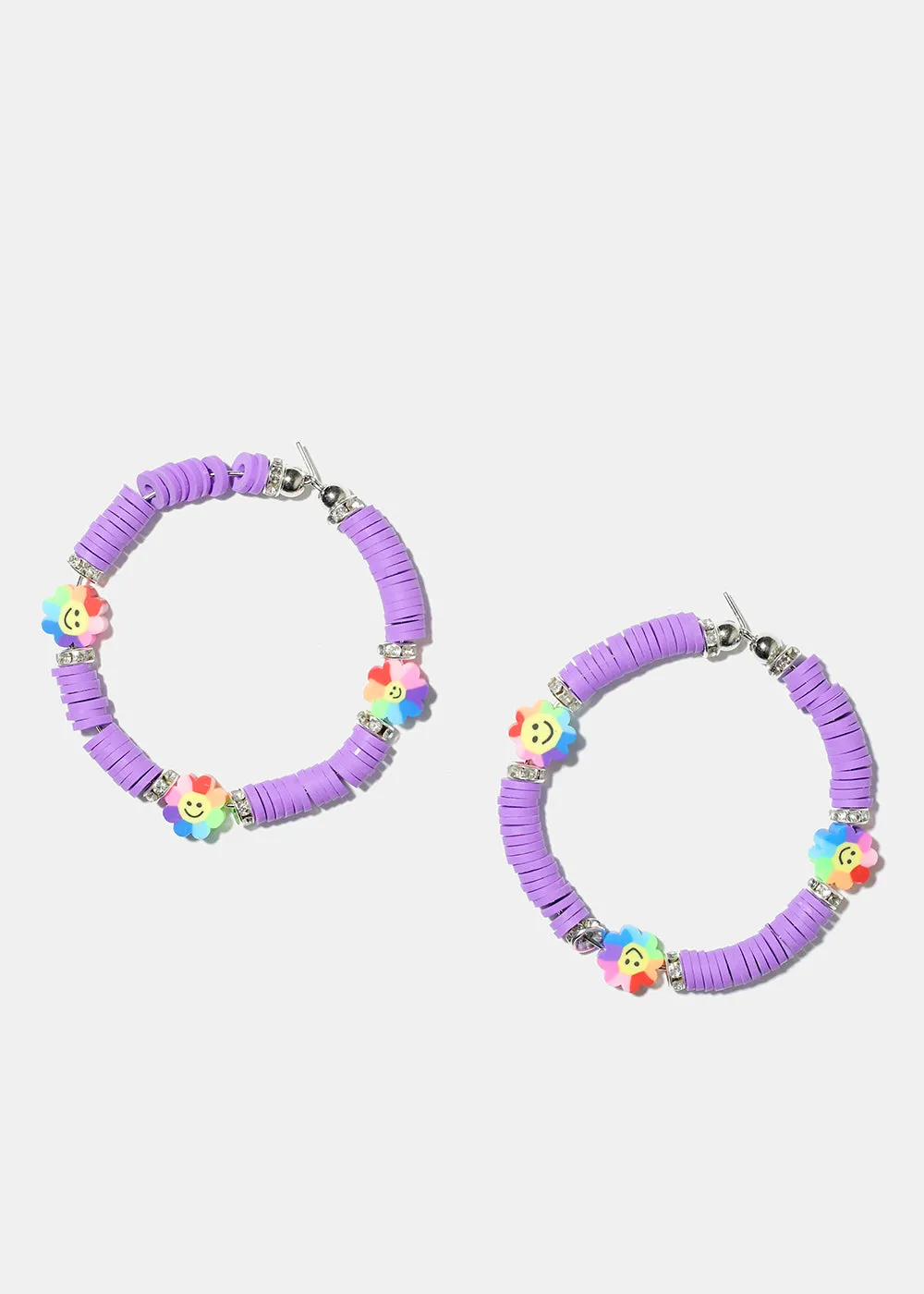 Smiley Flower Charm Beaded Hoop Earrings