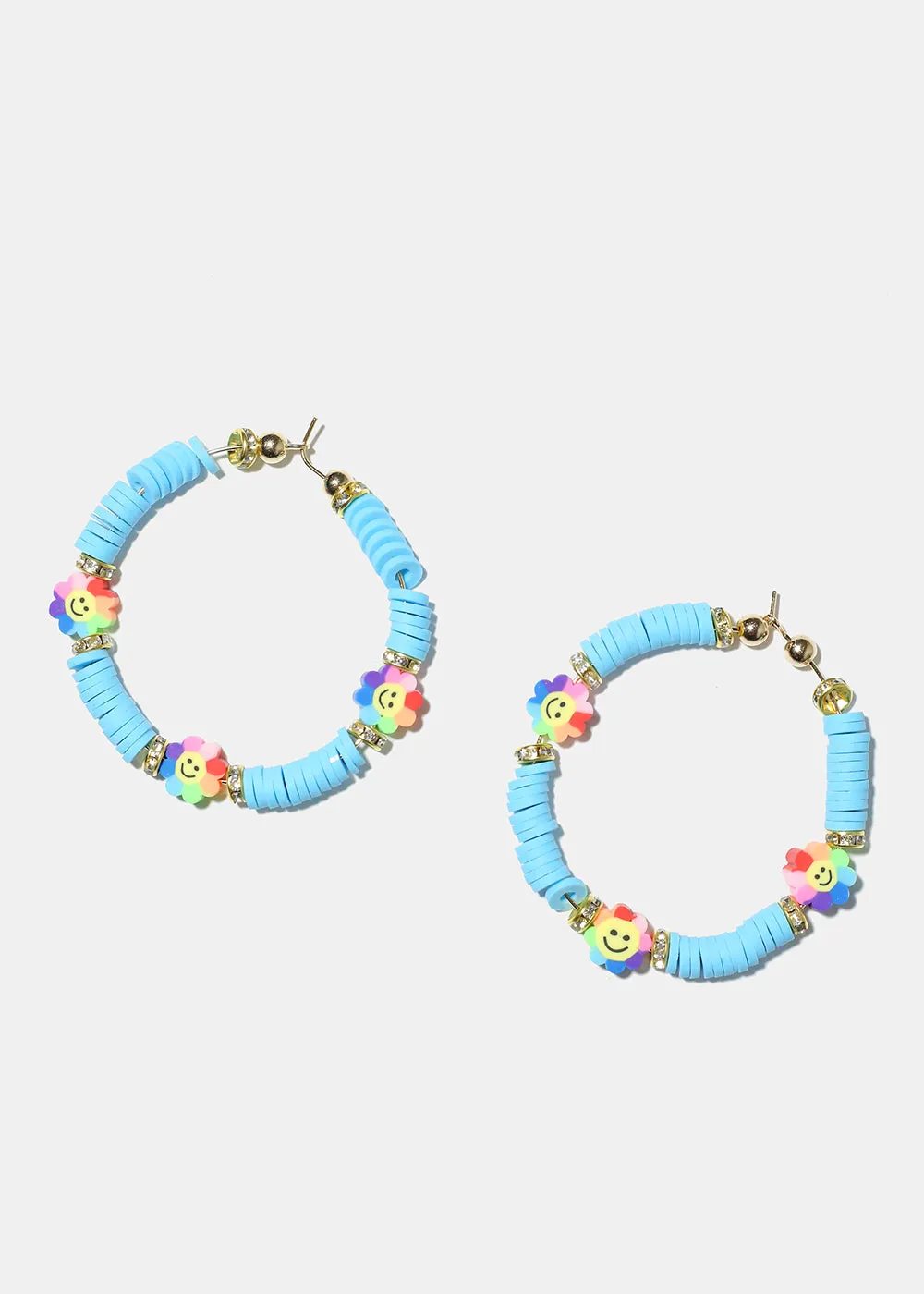 Smiley Flower Charm Beaded Hoop Earrings
