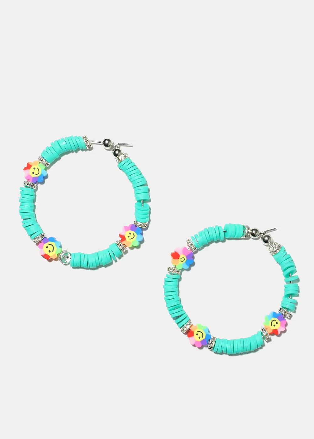 Smiley Flower Charm Beaded Hoop Earrings