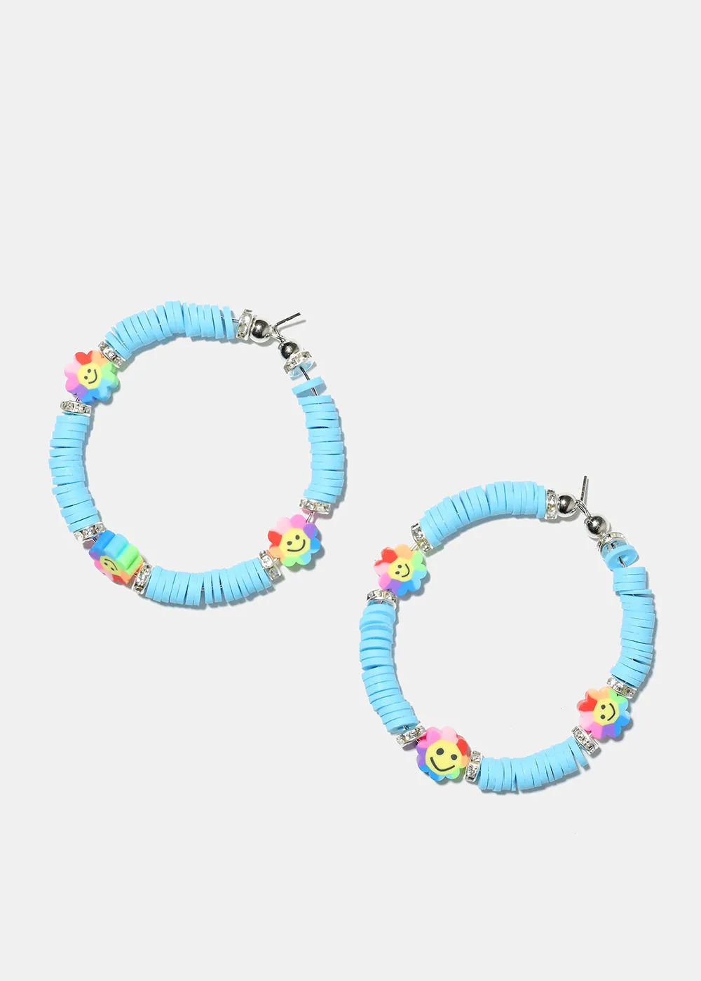 Smiley Flower Charm Beaded Hoop Earrings