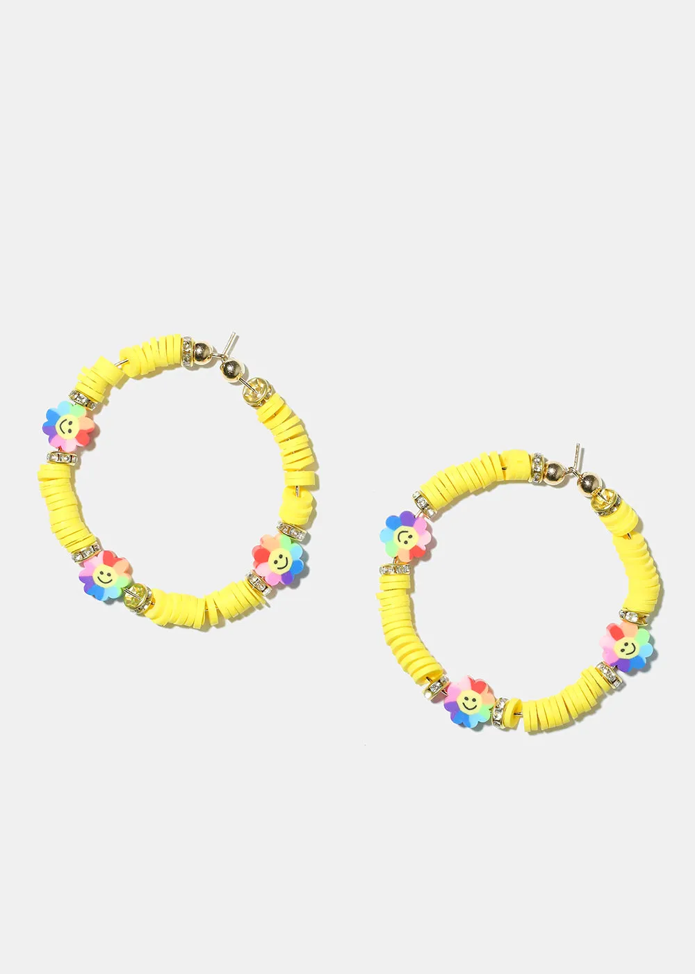 Smiley Flower Charm Beaded Hoop Earrings