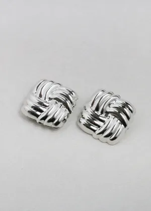 Vintage-Inspired Woven Square Button Earrings