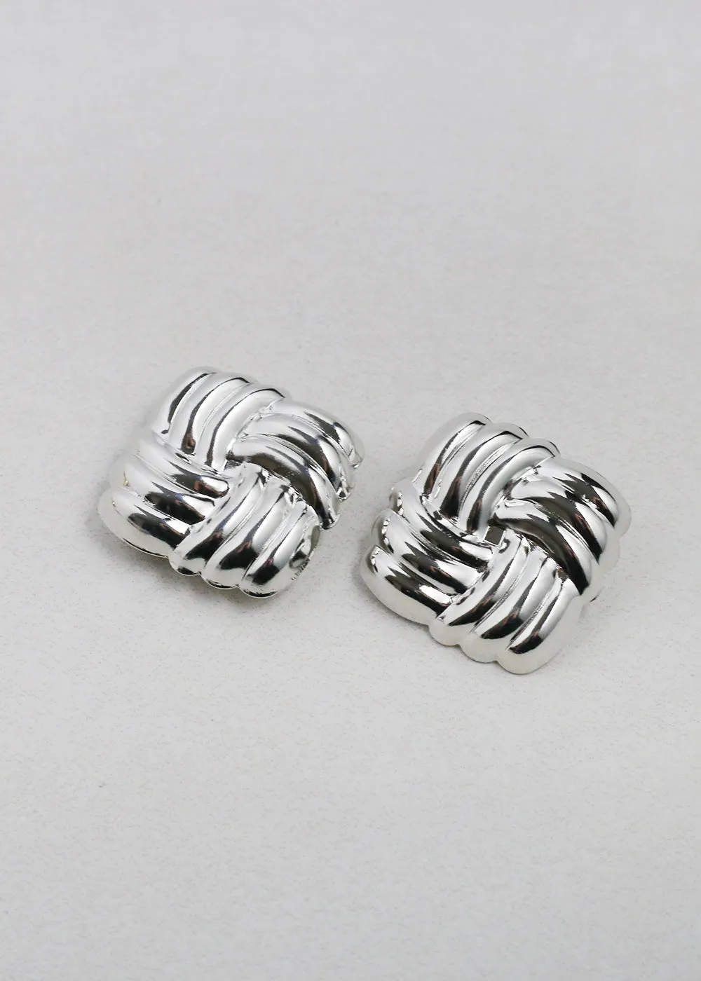 Vintage-Inspired Woven Square Button Earrings