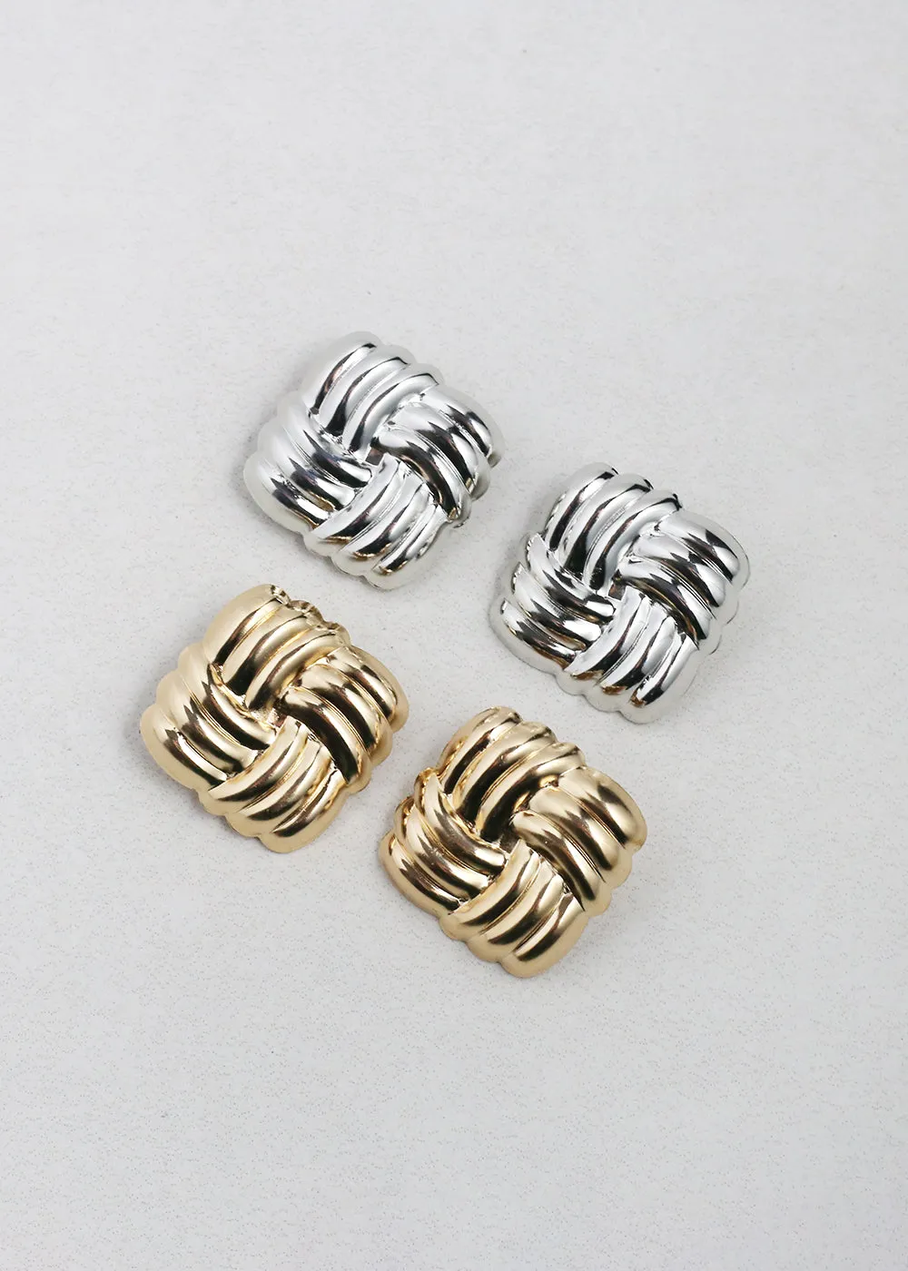 Vintage-Inspired Woven Square Button Earrings